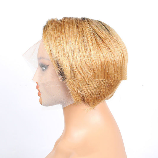 Peluca Corte Pixie Liso en Cabello Humano