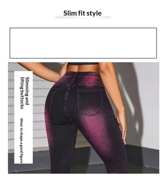 Pantalones Slim Ajustados de Talle Alto con Estampado Denim Sintético y Elasticidad - Image 7