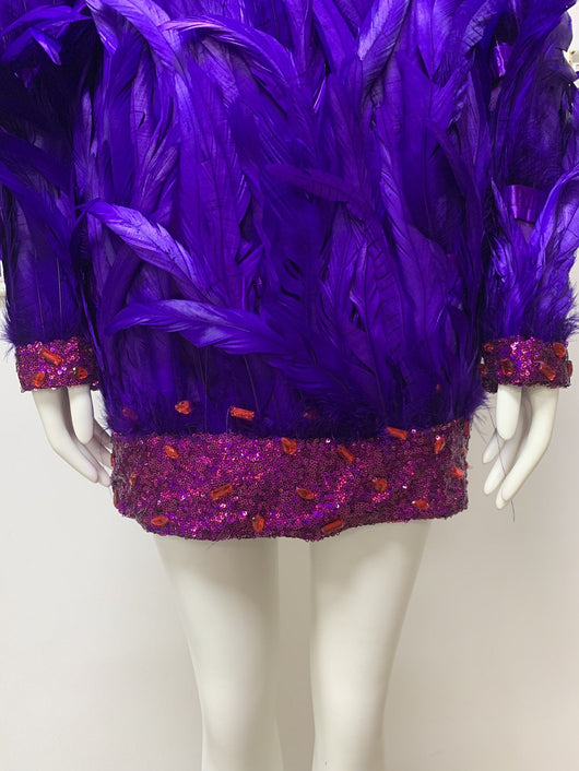 Vestido Elegante Largo con Plumas Premium y Mangas Largas - Image 11