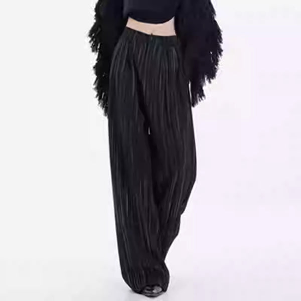 Pantalones Anchos Plisados con Rayas - Corte Casual Elegante