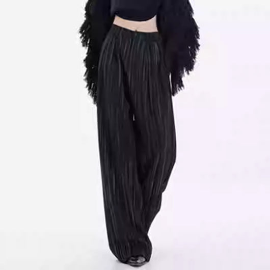 Pantalones Anchos Plisados con Rayas - Corte Casual Elegante - Image 2