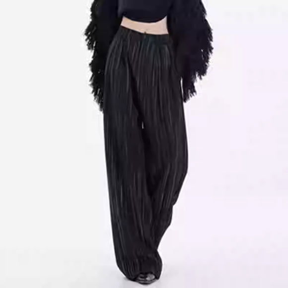 Pleated Wide-Leg Striped Trousers - Smart Casual Fit
