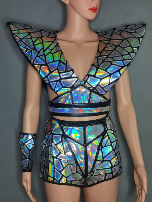 Traje Estereoscópico Reflectante de Hombros Elevados en Plata - Image 10