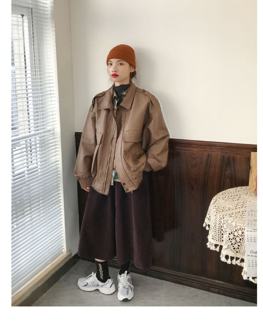 Chaqueta de Cuero Retro Estilo Hong Kong Suelta para Mujer - Image 18