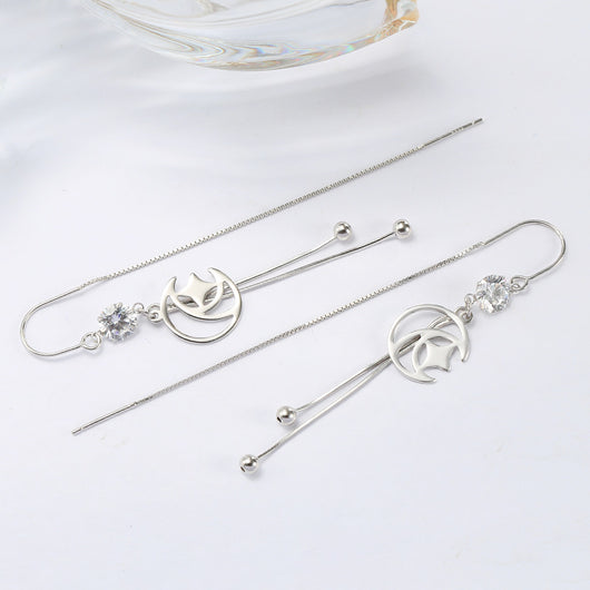Aretes de Plata Esterlina con Diseño de Luna y Estrella para Mujer - Image 3