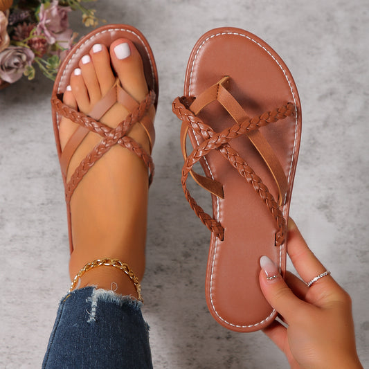 Sandalias Tejidas Cruzadas para Mujer - Cómodas Chanclas de Verano para Playa y Vacaciones
