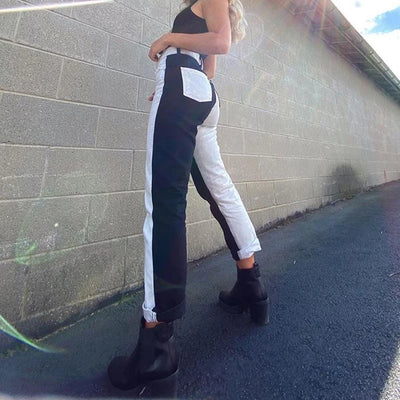 Jeans Talle Alto Patchwork Blanco y Negro para Mujer - Image 6