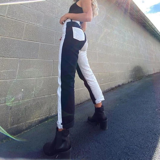 Jeans Talle Alto Patchwork Blanco y Negro para Mujer - Image 6