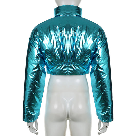 Chaqueta de Algodón Abrigada Estilo Locomotora con Cintura Moldeadora y Cierre Irregular - Image 15