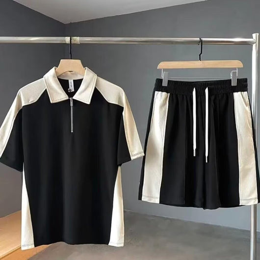 Conjunto de Verano para Hombre: Camiseta Manga Corta con Costuras Contrastantes + Shorts Casuales - Image 22