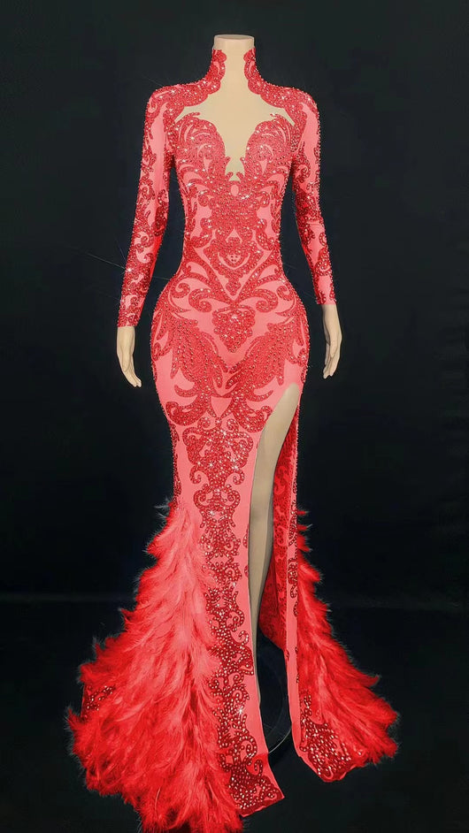 Jumpsuit Largo de Fiesta con Cuentas y Plumas para Mujer - Image 5