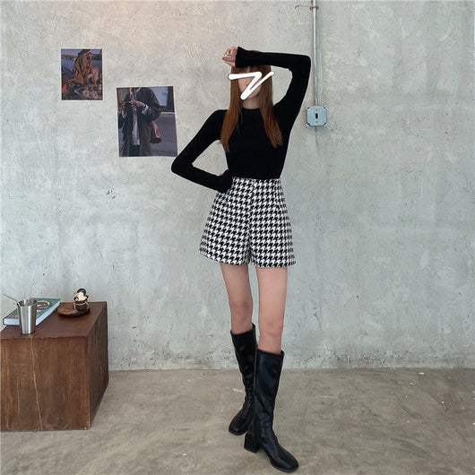 Shorts Cintura Alta Pata Ancha Cuadros Houndstooth - Image 12