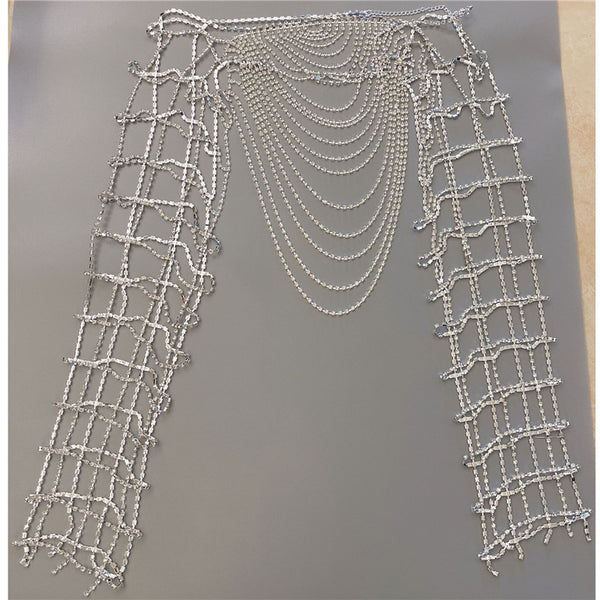 Cadena de Sostén Plateada con Borlas Oversized