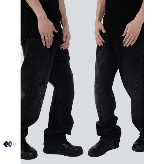 Jeans Rectos Vintage Lavado Buffalo con Bordado para Hombre y Mujer