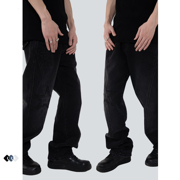 Jeans Rectos Vintage Lavado Buffalo con Bordado para Hombre y Mujer