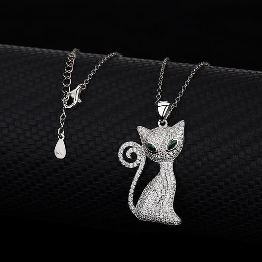 Collar Gato Ojos Verdes en Plata - Diseño Europeo - Image 4