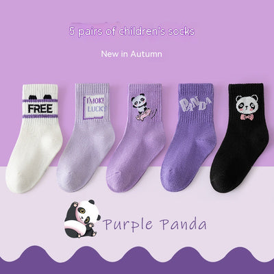 Calcetines Deportivos Infantiles Otoño Invierno - Diseño Panda Púrpura - Image 3