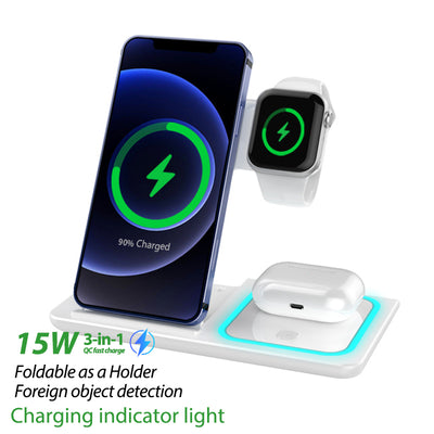Soporte Multifuncional 3 en 1 para Smartphone con Carga Inalámbrica y Auriculares