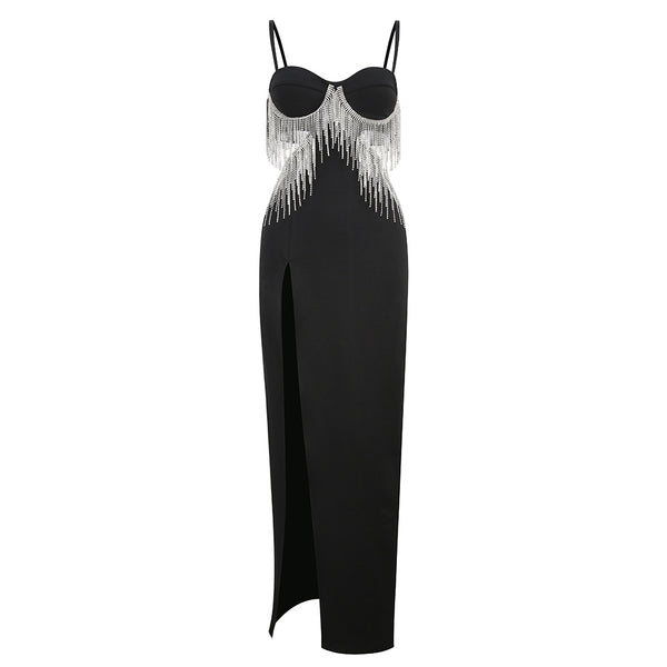 Vestido Metalizado de Cintura Alta con Aberturas Laterales - Image 5
