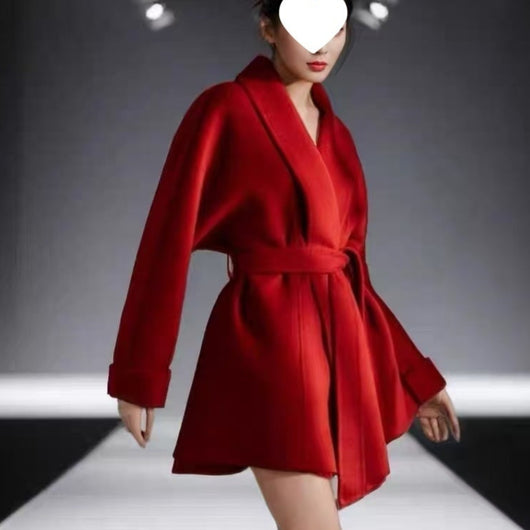 Abrigo Reversible de Cachemira Rojo Otoño Invierno para Mujer - Image 8