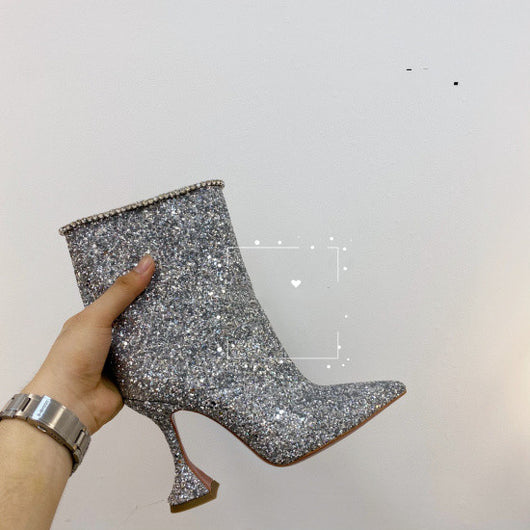 Botas Ankle de Cuero con Tacón Alto y Punta Afilada para Mujer - Nude - Image 15