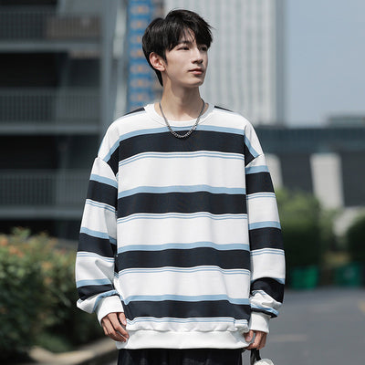 Sudadera Hombre Rayas Otoño - Cuello Redondo Holgada