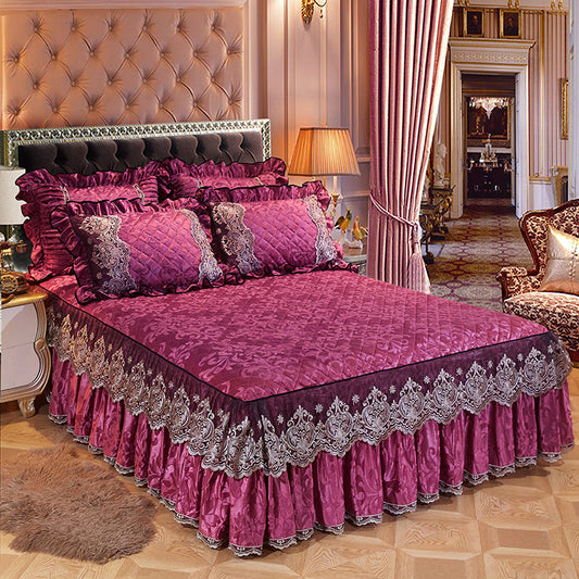 Falda de Cama Acolchada Terciopelo Estilo Coreano Color Sólido - Image 2