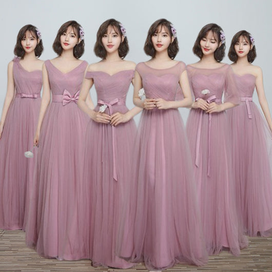 Vestido Largo para Damas de Honor en Cameo Brown - Malla y Satén Cómodo