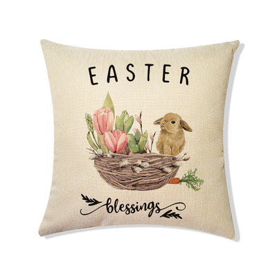 Funda de Cojín Decorativa Pascua - Canasta Flores y Conejito para Sofá y Auto - Image 10