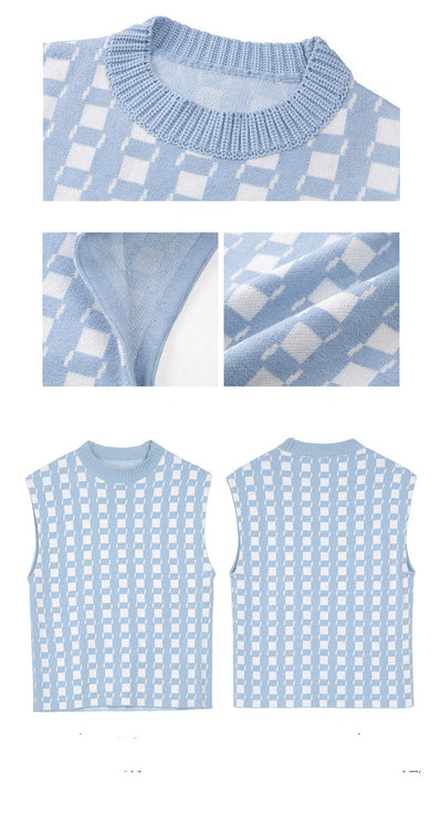 Chaleco Tejido a Cuadros Azul y Blanco - Image 18