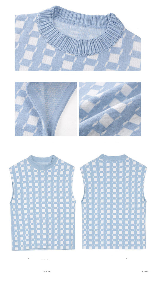 Chaleco Tejido a Cuadros Azul y Blanco - Image 18