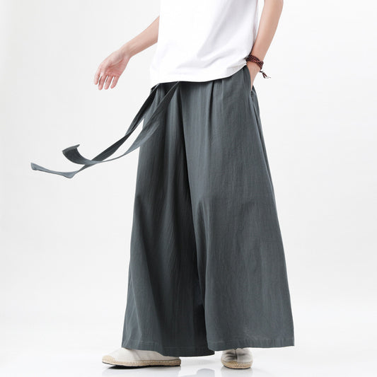 Pantalones Holgados de Algodón y Lino Talla Grande Estilo Chino para Hombre