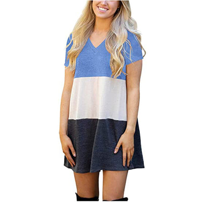 Vestido Camiseta Suelta con Cuello V y Combinación de Colores para Mujer - Image 9
