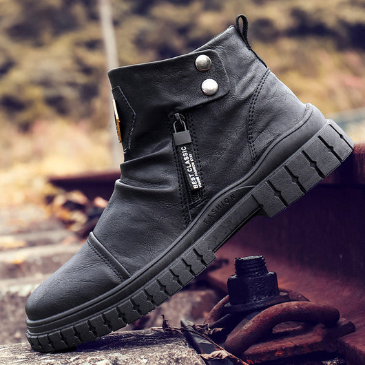 Botas de Cuero para Hombre - Diseño Versátil de Caña Media - Image 5