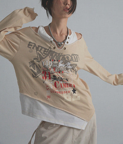 Blusa Vintage Efecto Capas con Estampado y Mangas Largas - Image 25