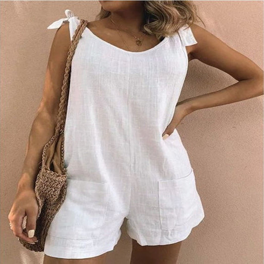 Jumpsuit de Algodón y Lino Acolchado con Bolsillos - Diseño Liso y Versátil