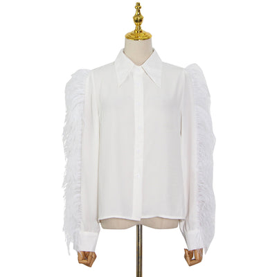 Camisa de Manga Larga con Panel de Plumas de Avestruz - Image 14