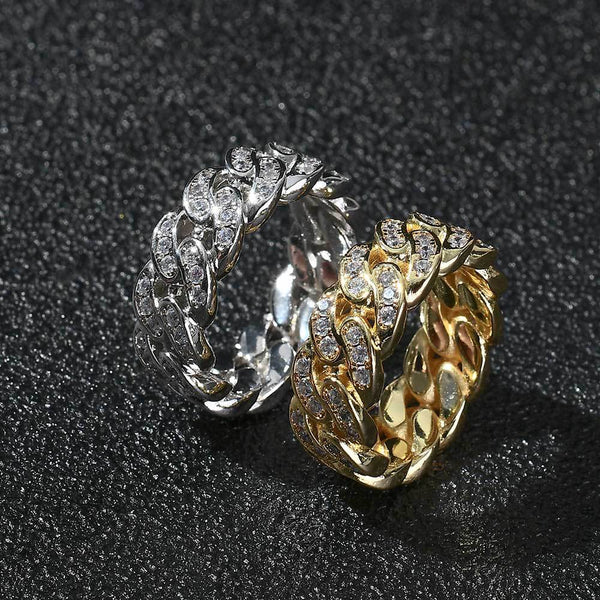 Anillo Cubano de Circonia Cúbica para Hombre con Eslabones de Una Fila