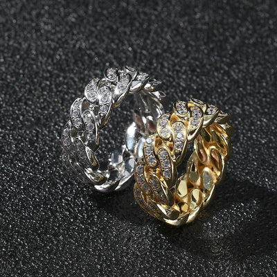 Anillo Cubano de Circonia Cúbica para Hombre con Eslabones de Una Fila
