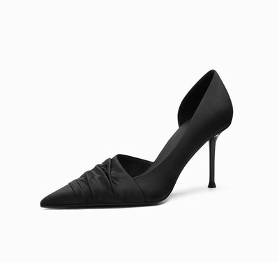 Tacones Altos de Satén Negro con Lateral Abierto - Image 4