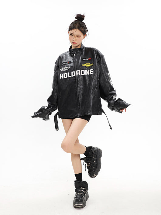 Chaqueta de Motociclismo Holgada con Letras para Mujer - Image 4