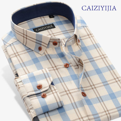 Camisa Manga Larga Cuadros Algodón Hombre Estilo Coreano Slim Casual - Image 3
