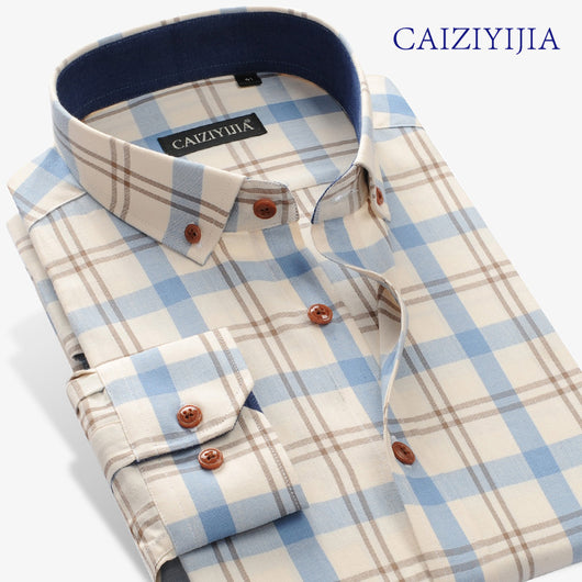 Camisa Manga Larga Cuadros Algodón Hombre Estilo Coreano Slim Casual - Image 3
