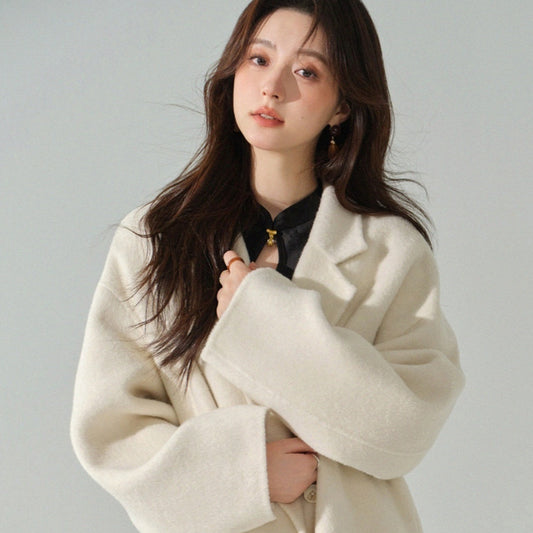 Abrigo de Lana Blanco Doble Botonadura para Mujer - Largo Reversible Otoño Invierno