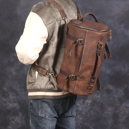Mochila de Cuero Genuino Crazy Horse para Hombre - Gran Capacidad