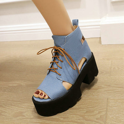 Sandalias Denim para Mujer con Cordones Delanteros y Punta Abierta - Image 9