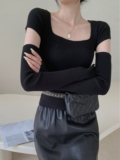 Suéter Tejido Cuello Cuadrado Mujer - Primavera Slim Fit Reductor - Image 9
