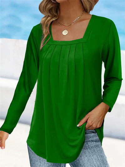 Blusa Plisada Cuello Cuadrado Manga Larga Talla Grande Algodón Imitación - Image 10