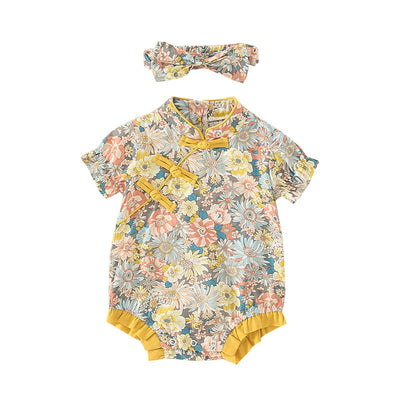 Mono Corto Estilo Étnico Floral para Bebé Niña - Diseño Cheongsam Verano - Image 8
