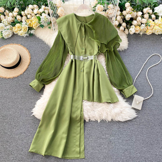 Camisa de Solapa Temperamento con Volantes y Dobladillo Irregular - Image 10